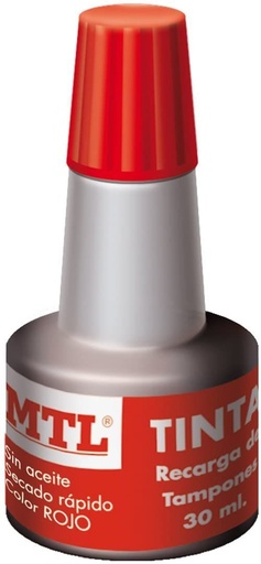 BOTELLA DE TINTA 30ML ROJO RECARGA/ENTINTADO DE TAMPON MTL