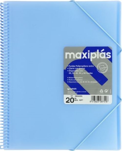 CARPETAS A4 40 FUNDAS A4 ESPIRAL MAXIPLAS AZUL SOFT