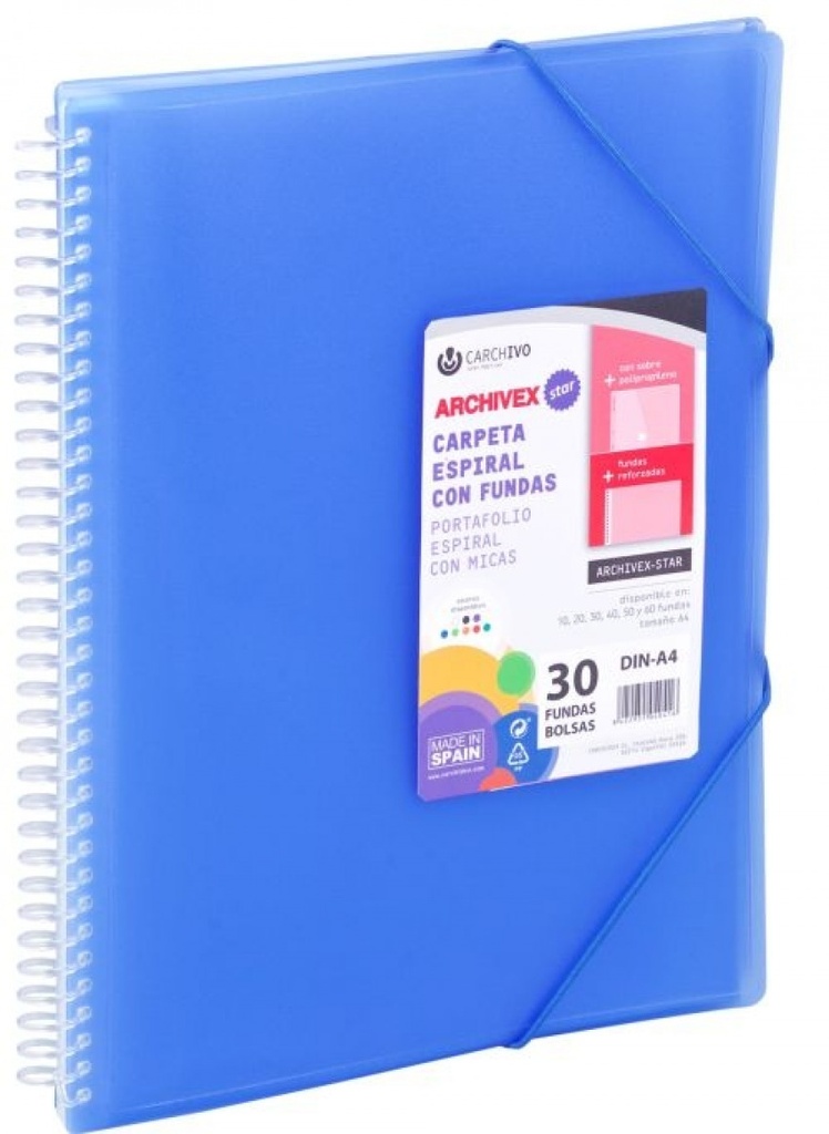 CARPETA 50 FUNDAS A4 ESPIRAL ARCHIVEX STAR AZUL CARCHIVO
