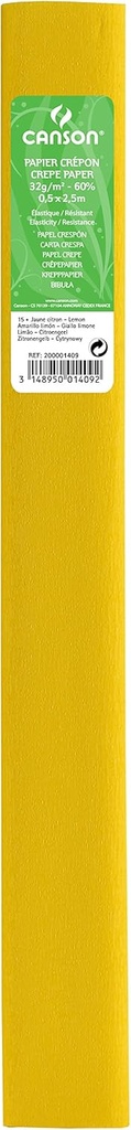 Paq/10 rollo continuo papel crespon 50x250cm amarillo limon 32g