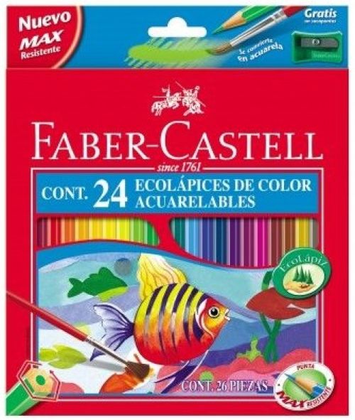 ESTUCHE 24 LAPICES ACUARELABLES + PINCEL FABER-CASTELL