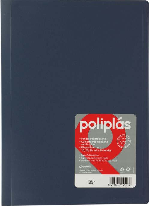 CARPETA Fº 30 FUNDAS SOLDADAS OPACAS AZUL POLIPLAS