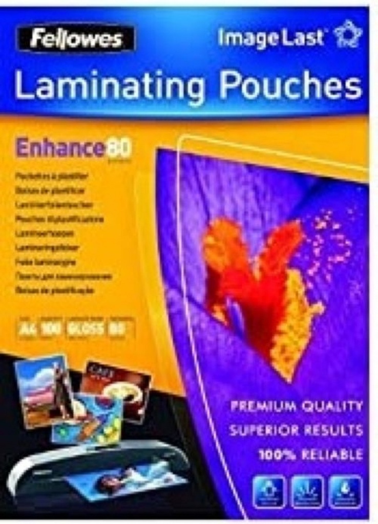 PACK 100 FUNDAS PLASTIFICAR A4 80 MICRAS BRILLO FELLOWES