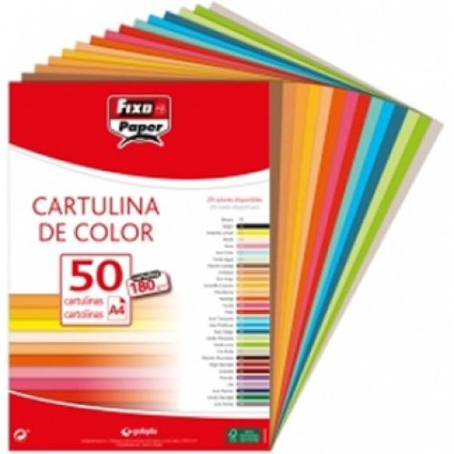 PAQ/50 CARTULINAS FIXO A4 180G. SURTIDOS FUERTES 2