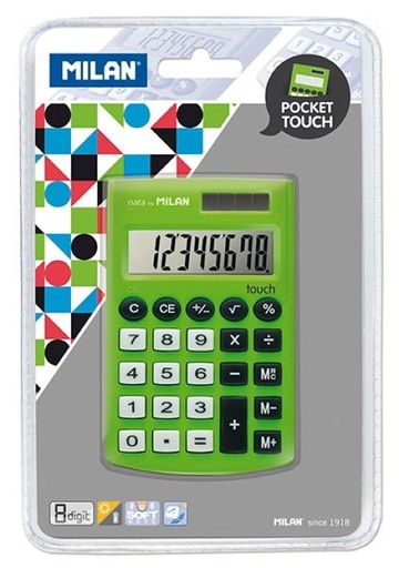 Calculadora de bolsillo pocket touch verde 8 digitos milan