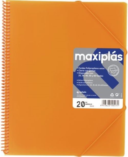 CARPETAS A4 50 FUNDAS A4 ESPIRAL MAXIPLAS NARANJA