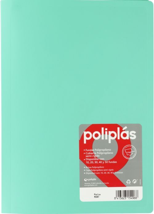 CARPETA Fº 10 FUNDAS SOLDADAS TRANSLUCIDAS VERDE AGUA