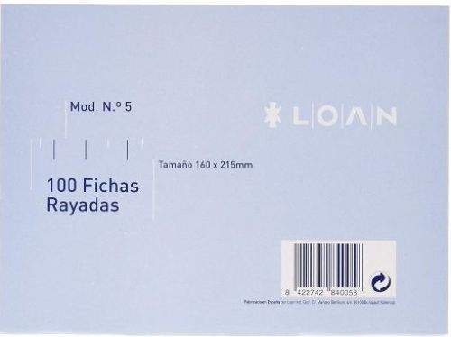 [F-5 (RAYADA)] PAQ/100 FICHAS RAYADAS Nº5 16X21,5CM LOAN