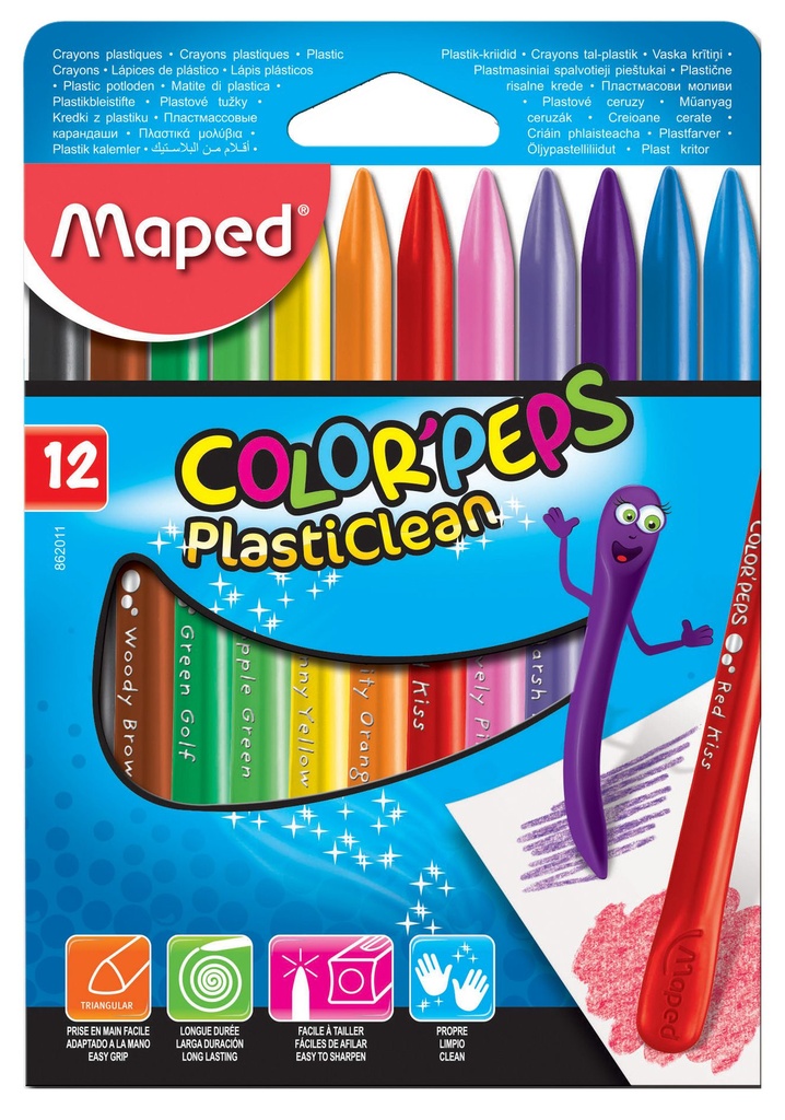 ESTUCHE 12 CERAS PLASTICLEAN COLORES SURTIDOS MAPED