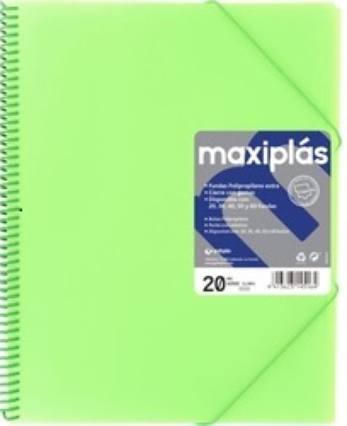 CARPETAS A4 60 FUNDAS A4 ESPIRAL MAXIPLAS VERDE