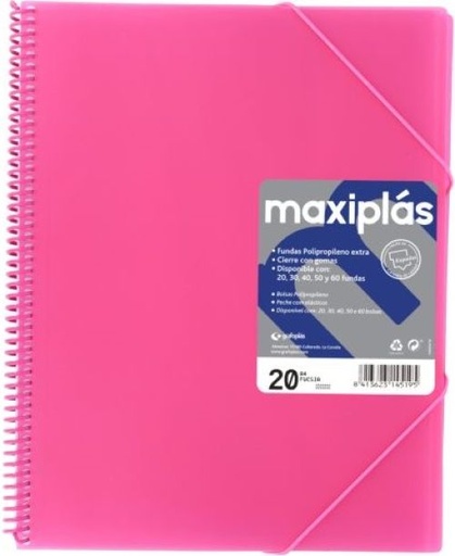[39834054] CARPETAS A4 40 FUNDAS A4 ESPIRAL MAXIPLAS FUCSIA