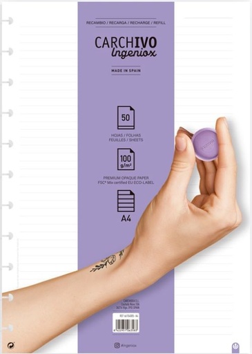 [66104005] Recambio cuaderno ingeniox a4 50 hojas rayas extraibles