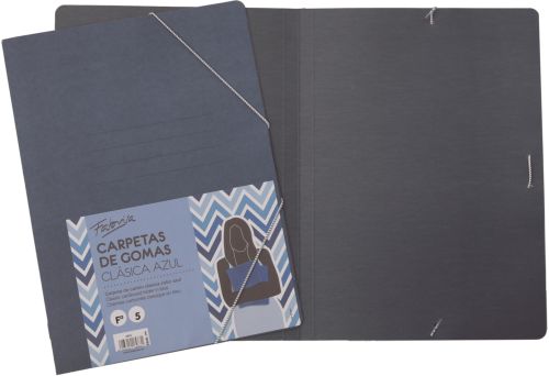 [18983] PAQ/5 CARPETA CARTON Fº GOMAS SIN SOLAPAS AZUL