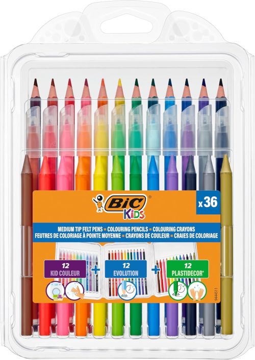ESTUCHE 36 PIEZAS: 12 LAPICES,12 ROTULADORES,12 PLASTIDECOR