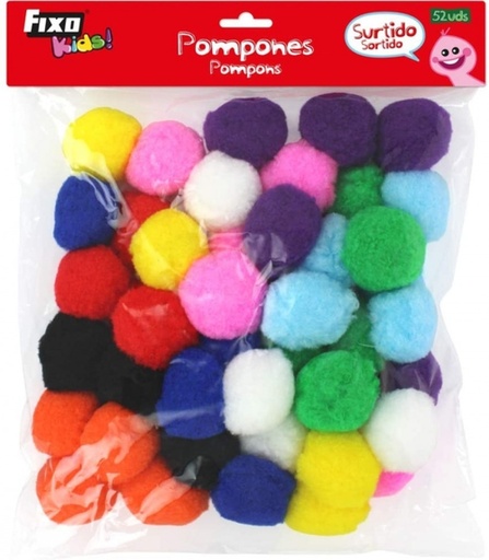 [68012800] PAQ/52 POMPONES 5CM COLORES SURTIDOS FIXO