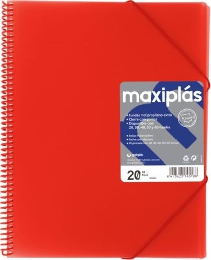 [39834051] CARPETAS A4 40 FUNDAS A4 ESPIRAL MAXIPLAS ROJO