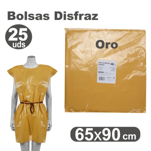 [00072065] PACK/25 BOLSAS DE PLASTICO PARA DISFRACES 65X90CM ORO