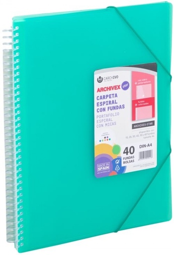 [53026054] CARPETA 60 FUNDAS A4 ESPIRAL ARCHIVEX STAR VERDE CARCHIVO