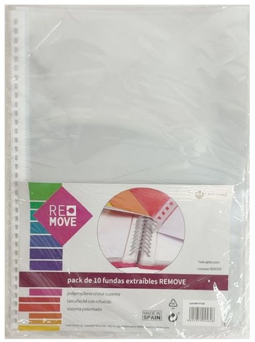 Pack 10 fundas extraíbles remove a4 polipropileno cristal