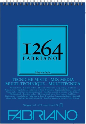 [F19100644] Bloc espiral fabriano 1264 mix-media a3 30h 300g