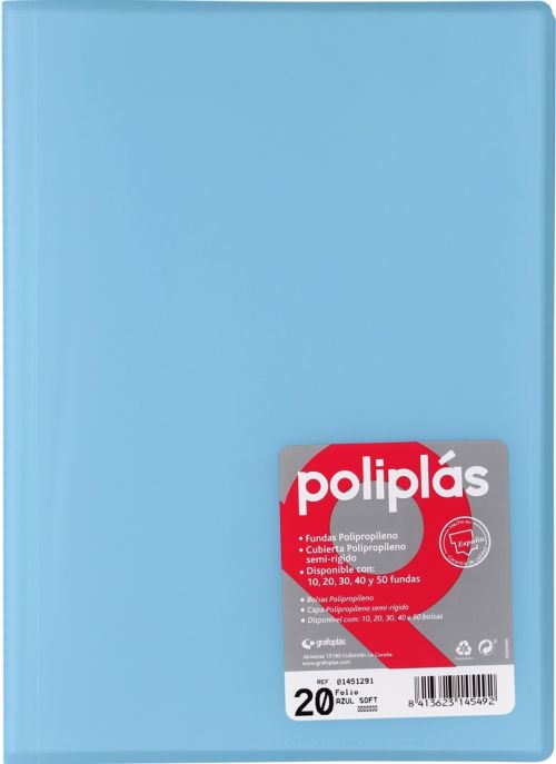 CARPETA Fº 40 FUNDAS SOLDADAS TRANSLUCIDAS AZUL SOFT