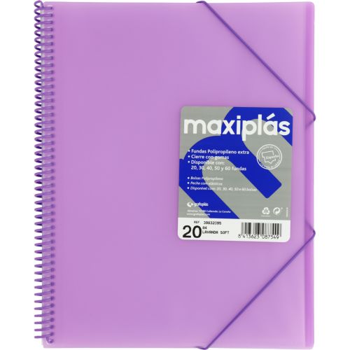 [39833095] CARPETAS A4 30 FUNDAS A4 ESPIRAL MAXIPLAS LAVANDA SOFT