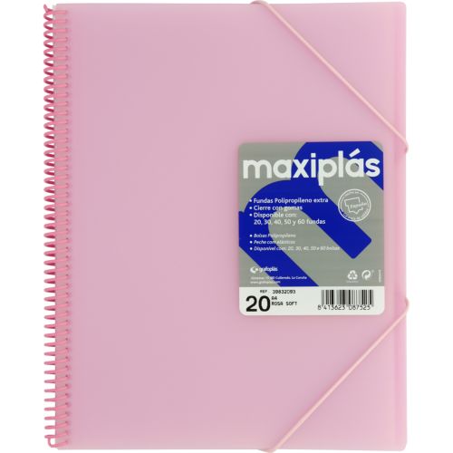 CARPETAS A4 30 FUNDAS A4 ESPIRAL MAXIPLAS ROSA SOFT