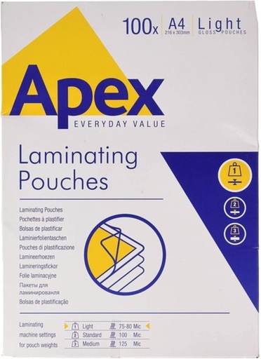 [6003201] Pack 100 fundas plastificar a4 80 micras brillo apex