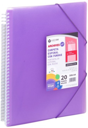 [53022056] CARPETA 20 FUNDAS A4 ESPIRAL ARCHIVEX STAR VIOLETA CARCHIVO