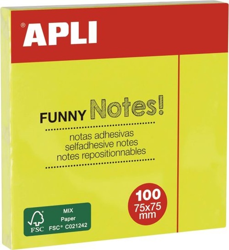 Bloc 100 notas adhesivas 75x75mm amarillas Apli