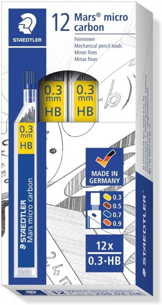 C/12 TUBOS MINAS 0,3MM HB MARS MICRO CARBON STAEDTLER