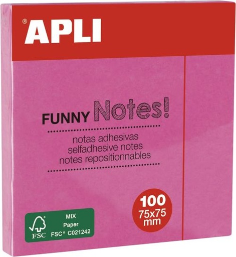 Bloc 100 notas adhesivas 75x75mm rosas Apli
