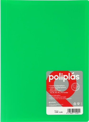 CARPETA Fº 50 FUNDAS SOLDADAS OPACAS VERDE CLARO POLIPLAS