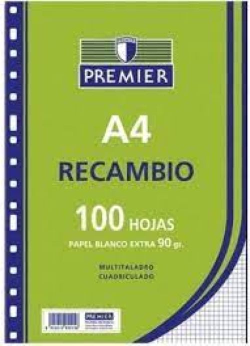 RECAMBIO A5 100H 4 TALADROS 90G PAUTA 3,5MM C/M PREMIER