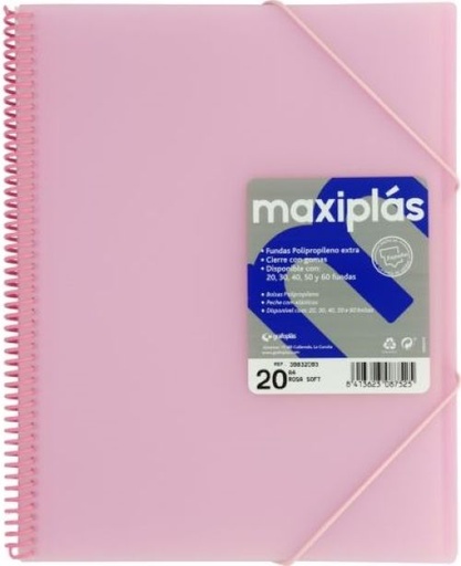 [39834093] CARPETAS A4 40 FUNDAS A4 ESPIRAL MAXIPLAS ROSA SOFT