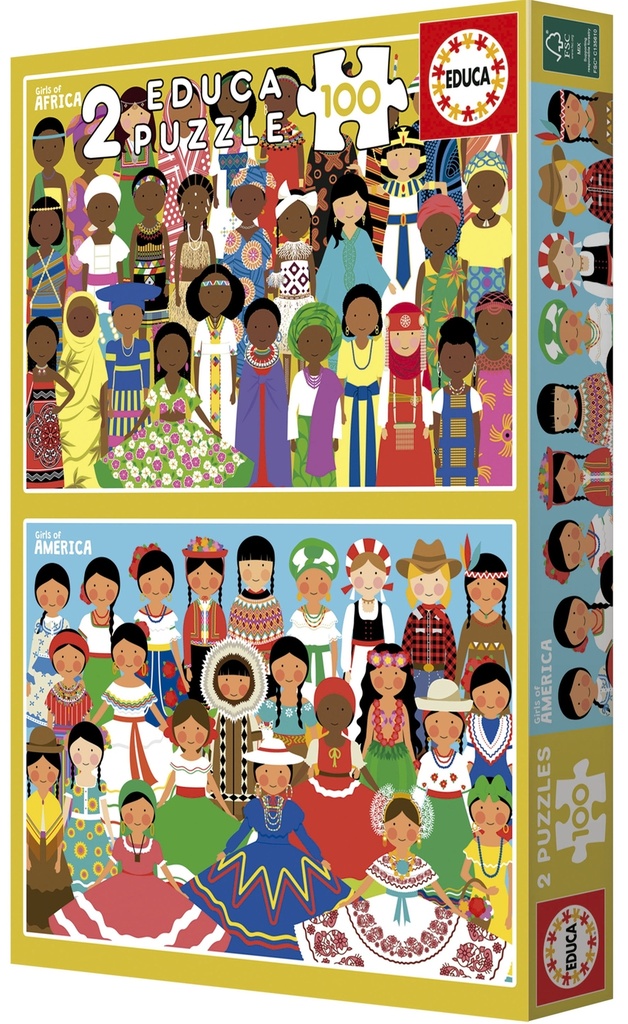 PUZZLE 2X100 PIEZAS NIÑAS DE AMERICA Y AFRICA