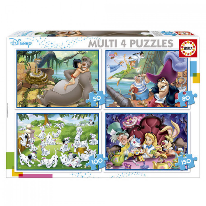 MULTI 4 PUZZLES CLASICOS DISNEY ALADDIN, JUNGLE BOOK, ALICIA, PETER PAN