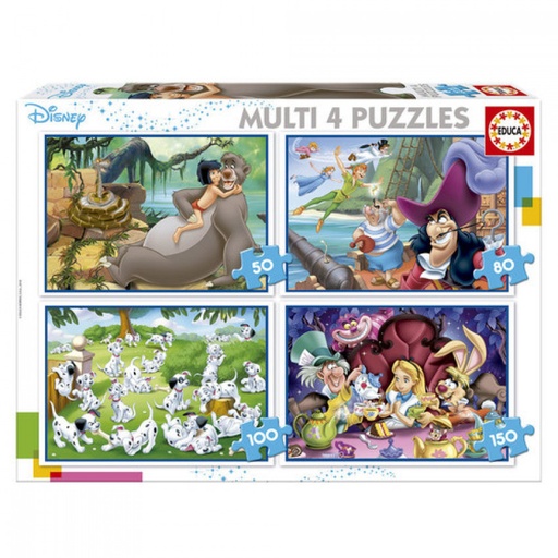 MULTI 4 PUZZLES CLASICOS DISNEY ALADDIN, JUNGLE BOOK, ALICIA, PETER PAN
