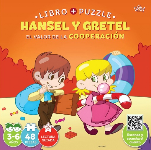 Hansel y gretel.(valor cooperacion).libro-puzzle 48 piezas