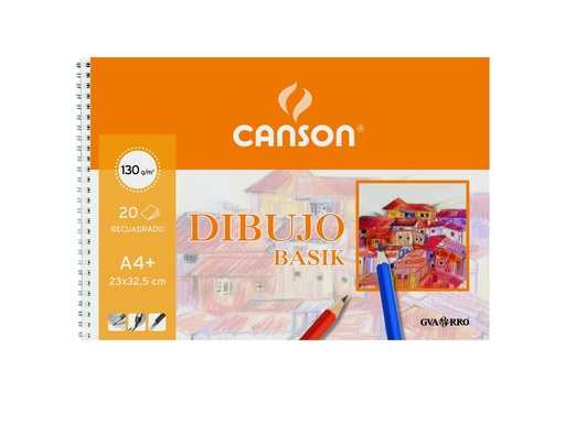 [C200408062] CANSON BLOC DIBUJO BASIK ESPIRAL MICROPERFORADO 20 HOJAS LISO 130 GR. 23X32,5CM -10U-