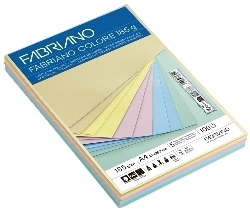[S323A454] CARTULINA A4 FABR. 185g P/100 COL.PASTEL