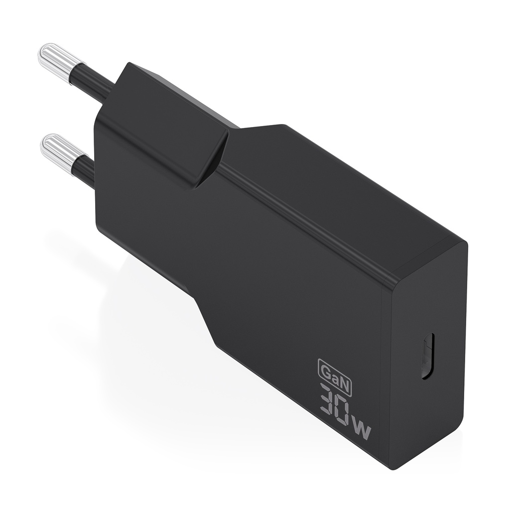 Cargador Ultra Delgado GaN 30W, 1xUSB-C PD3.0, Negro