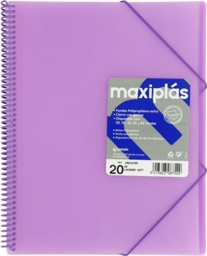 CARPETAS A4 50 FUNDAS A4 ESPIRAL MAXIPLAS LAVANDA SOFT