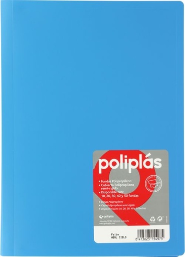 CARPETA Fº 20 FUNDAS SOLDADAS OPACAS AZUL CIELO POLIPLAS