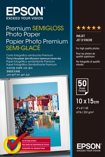 [C13S041765] Premium Semi-Gloss Photo Paper - 10x15cm - 50 hojas