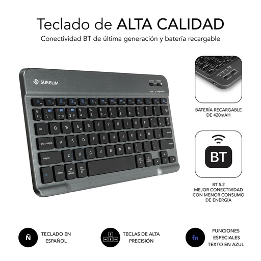 [SUBKT3-BTS070] Funda Tablet Keytab Pro Samsung Galaxy Tab A11 + Negro 11" Teclado BT Extraible