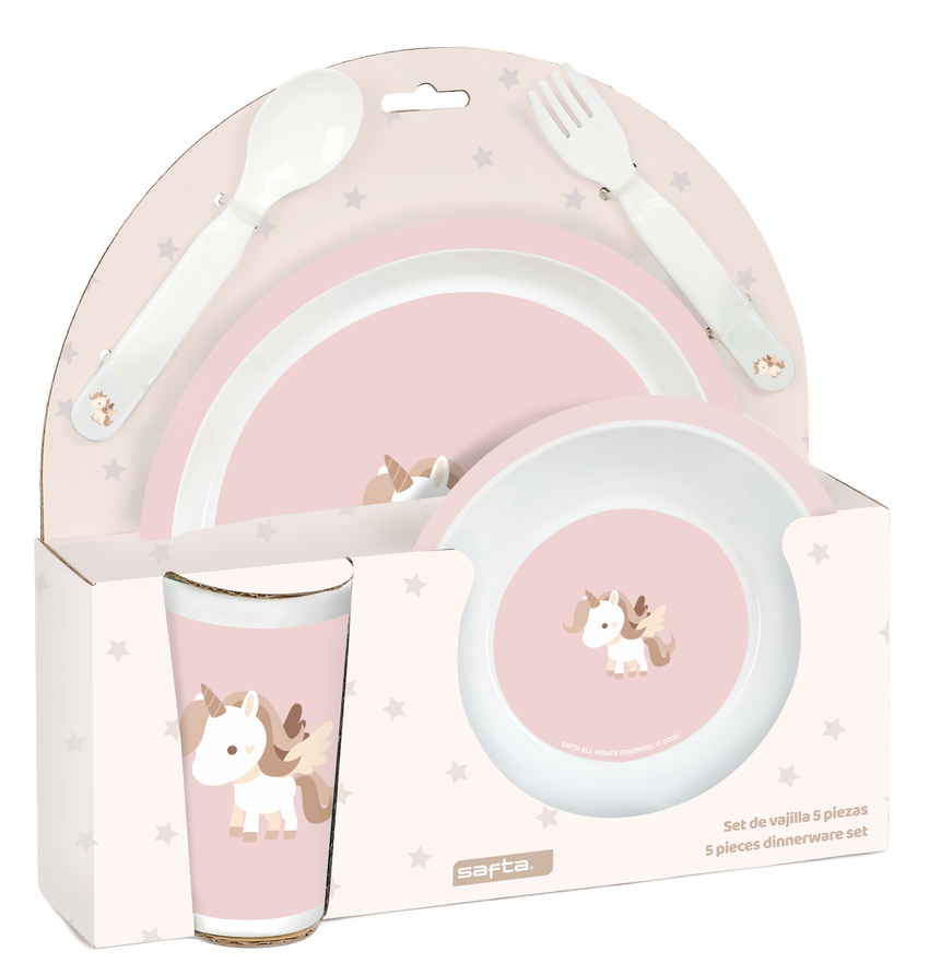 SET DE PLATOS, CUBIERTOS Y VASO SAFTA PREESCOLAR UNICORNIO 26x26x9cm