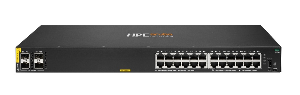 Aruba Networking CX 6100 24G Class4 PoE 4SFP+ 370W Switch