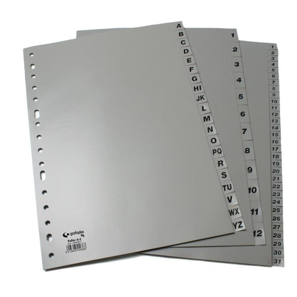 GRAFOPLAS SEPARADORES NUMERICOS 1-31 A4 PP GRIS