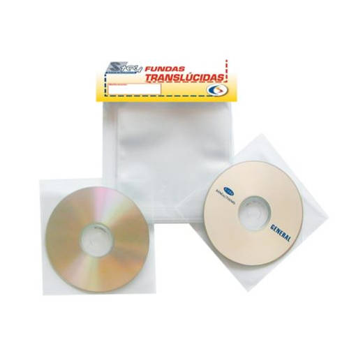 [10297] PACK DE 100 FUNDAS CD-DVD PP TRANSPARENTE NO ADHESIVAS CON SOLAPA 3L 10297